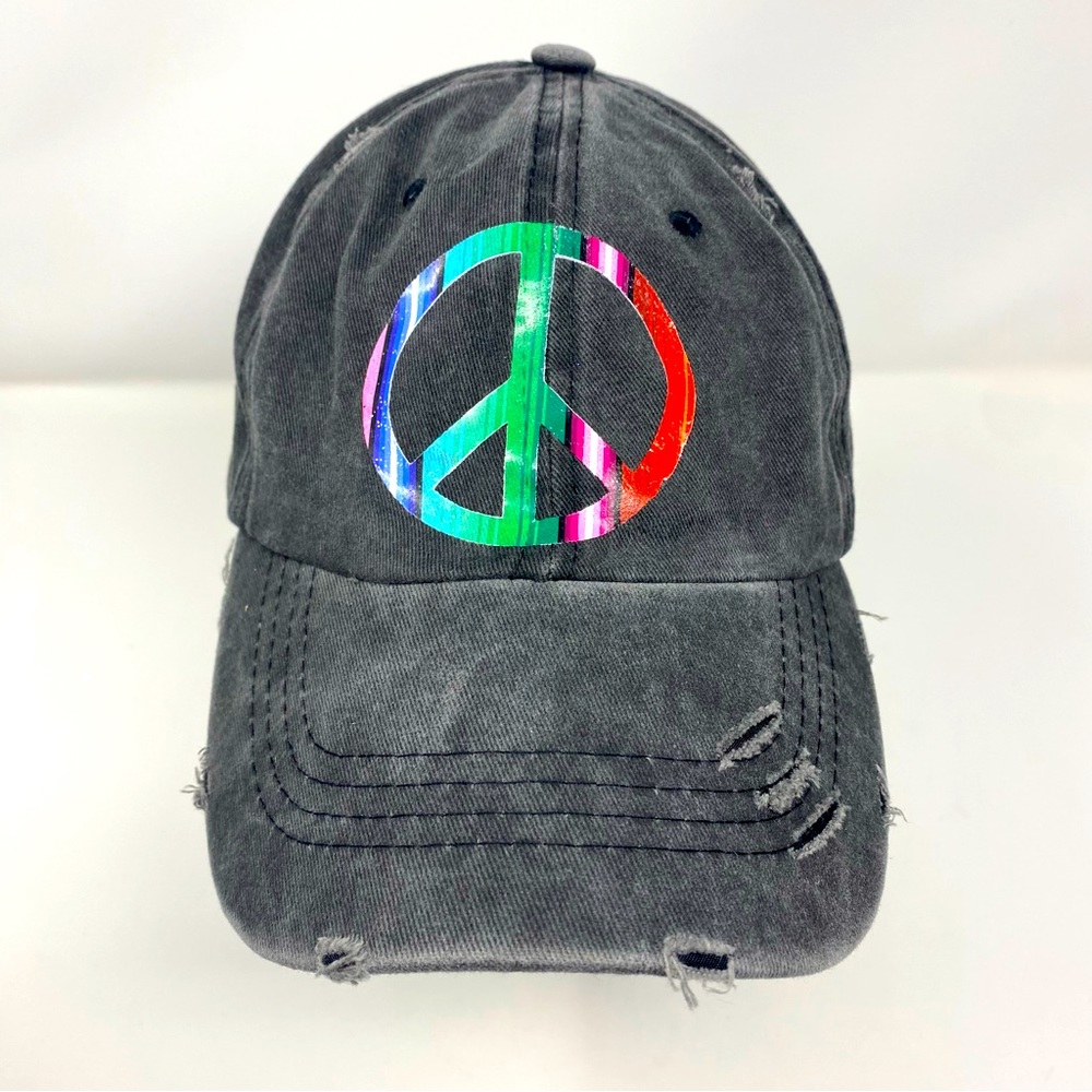 Serape Peace Sign Distressed Baseball Hat ☮️